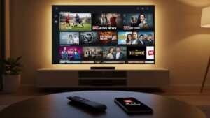Best IPTV USA streaming setup on a smart TV with sports, movies, and live channels