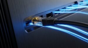 Close-up of a Smart TV screen showing a professional IPTV program guide for US channels.