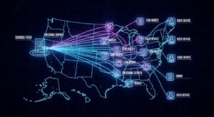 IPTV streaming infrastructure diagram showing server and CDN routing